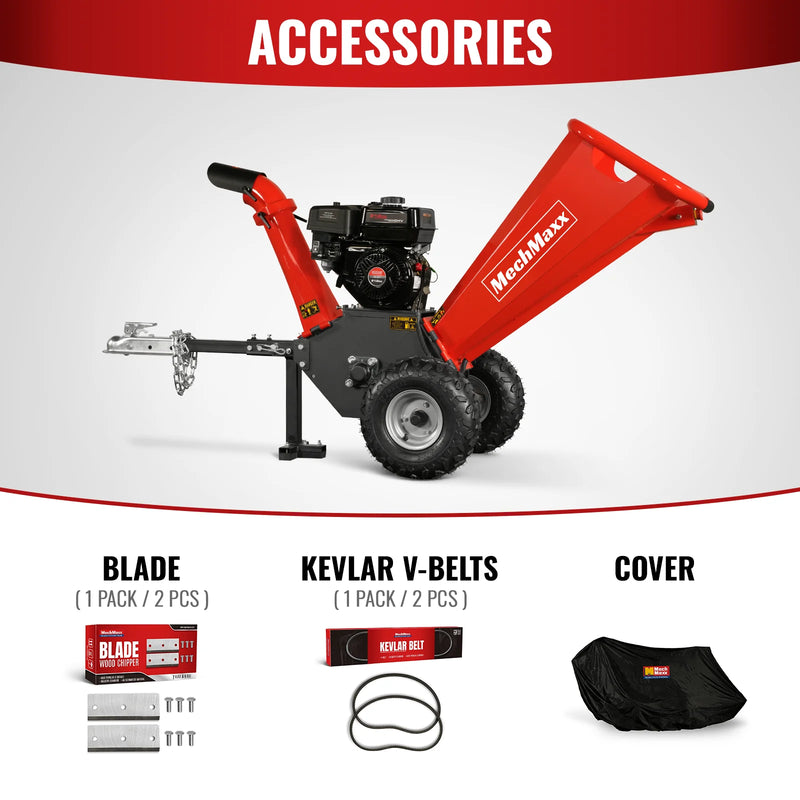 MechMaxx GS650 4-Inch Drum Wood Chipper – DUCAR 212cc 7HP Gas Engine with Towbar