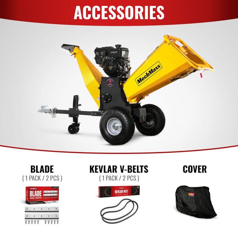 MechMaxx P4206 6-Inch Drum Wood Chipper – B&S Vanguard 408cc 14HP Gas Engine with Electric Start