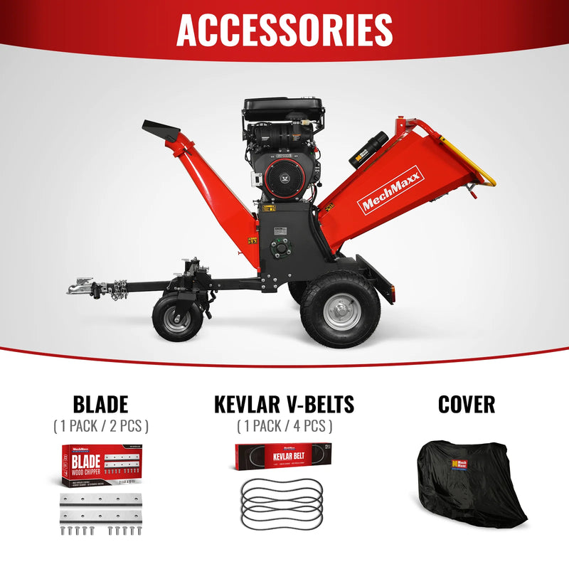 MechMaxx B200 8-Inch Drum Wood Chipper – ZONSEN 1000cc 35HP Gas Engine with Electric Start & Taillight