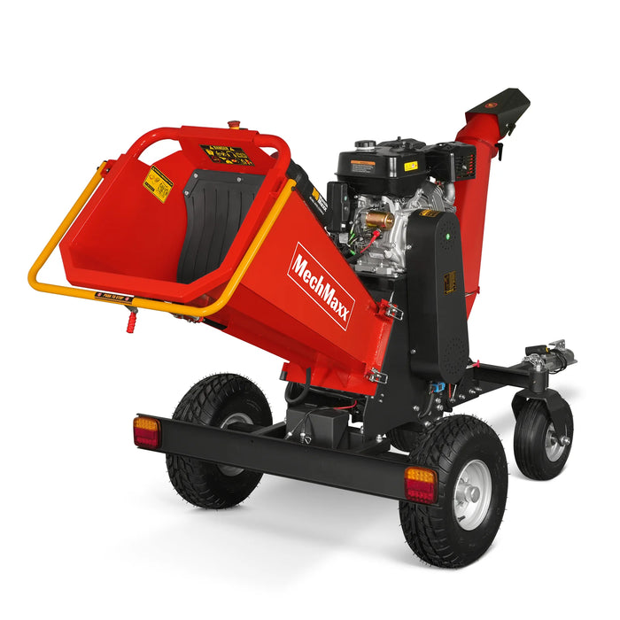 MechMaxx B150 6-Inch Drum Wood Chipper – ZONSEN 459cc 15HP Gas Engine with Electric Start & Taillight
