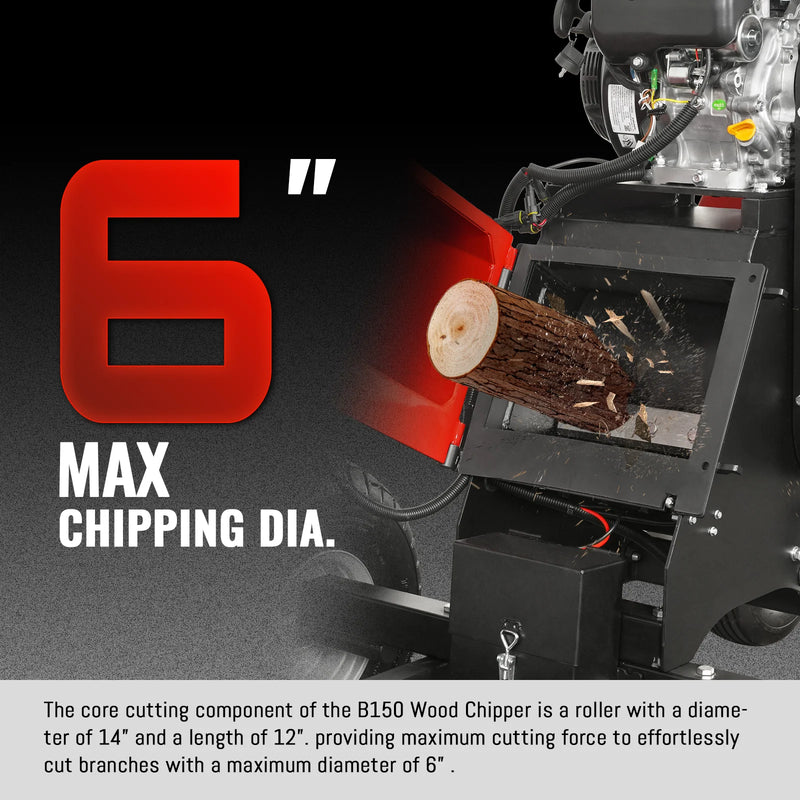 MechMaxx B150 6-Inch Drum Wood Chipper – ZONSEN 459cc 15HP Gas Engine with Electric Start & Taillight