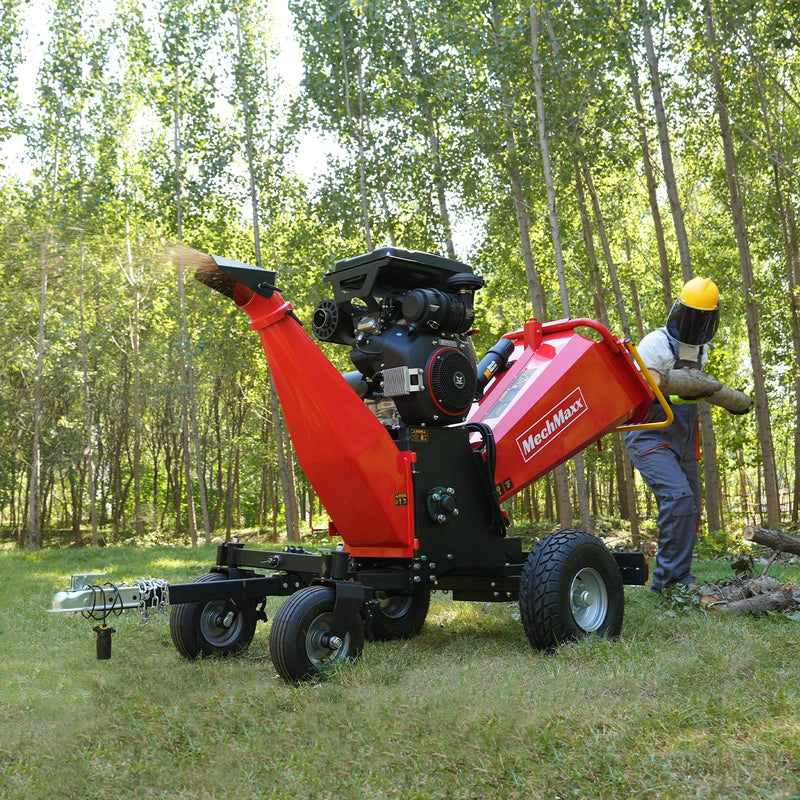 MechMaxx B200 8-Inch Drum Wood Chipper – ZONSEN 1000cc 35HP Gas Engine with Electric Start & Taillight