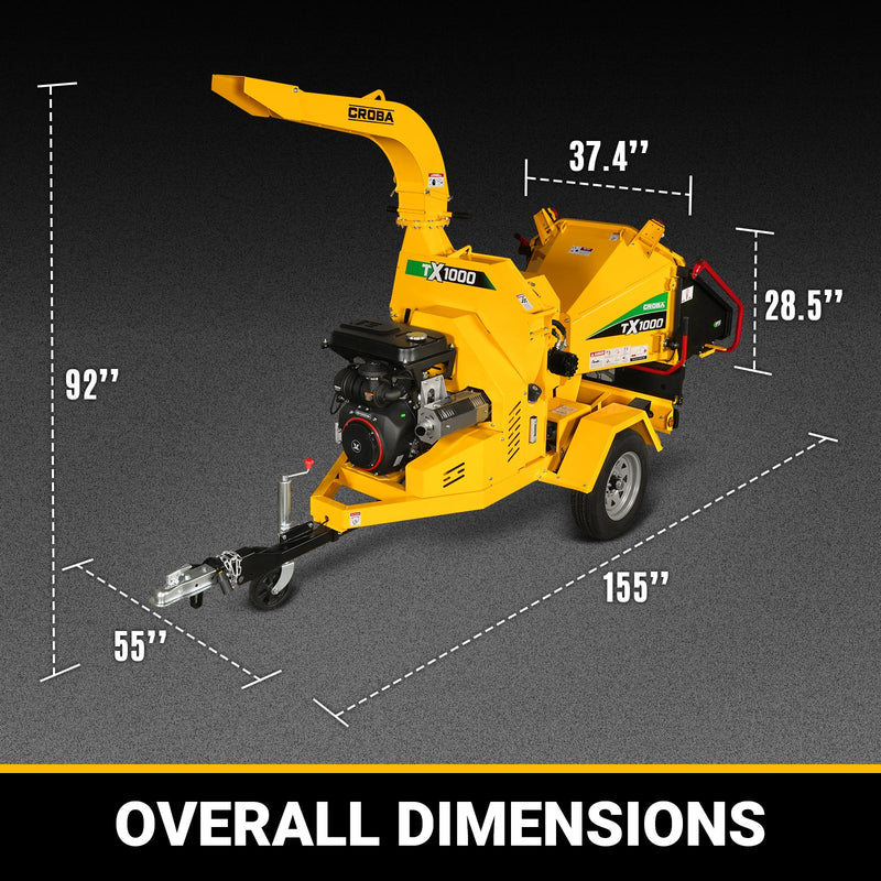 MechMaxx CROBA TX1000 8-Inch Drum Wood Chipper – ZONSEN 1000cc 35HP Gas Engine with Electric Start & Intelligent Hydraulic Feeding System