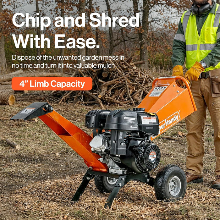 SuperHandy 4-Inch Wood Chipper Shredder Mulcher – 9HP Gas-Powered Heavy Duty Chipping Machine GUO148