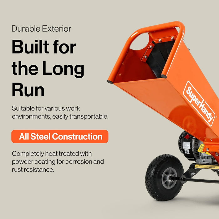 SuperHandy 4-Inch Wood Chipper Shredder Mulcher – 9HP Gas-Powered Heavy Duty Chipping Machine GUO148