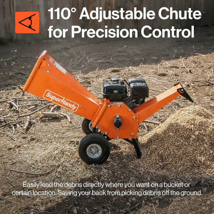 SuperHandy 4-Inch Wood Chipper Shredder Mulcher – 9HP Gas-Powered Heavy Duty Chipping Machine GUO148