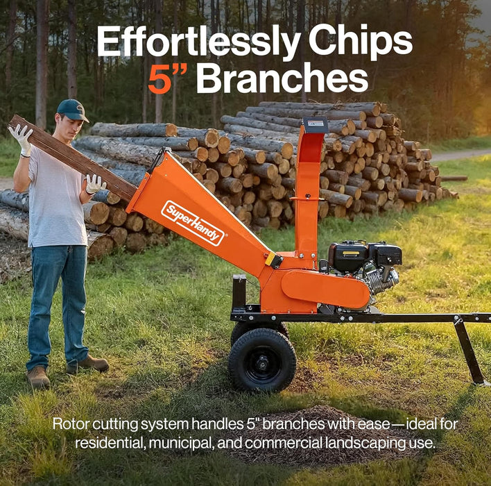 SuperHandy Towable Wood Chipper Shredder – 5 in. Chipping Capacity, 15HP, 420cc Engine, Heavy Duty for Yard, Forestry, or Landscaping GUO140