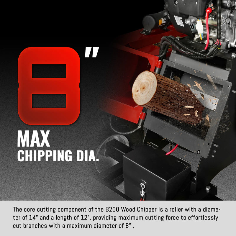 MechMaxx B200 8-Inch Drum Wood Chipper – ZONSEN 1000cc 35HP Gas Engine with Electric Start & Taillight