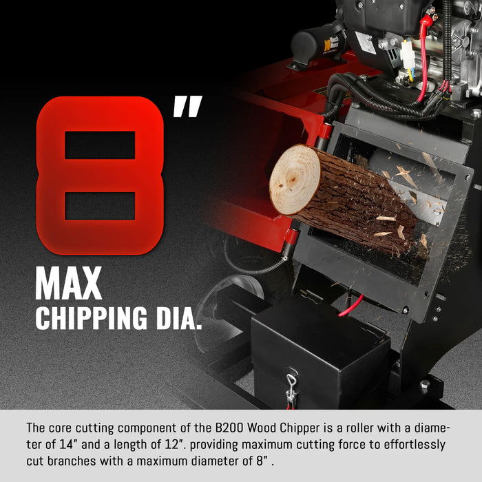 MechMaxx B200 8-Inch Drum Wood Chipper – ZONSEN 1000cc 35HP Gas Engine with Electric Start & Taillight