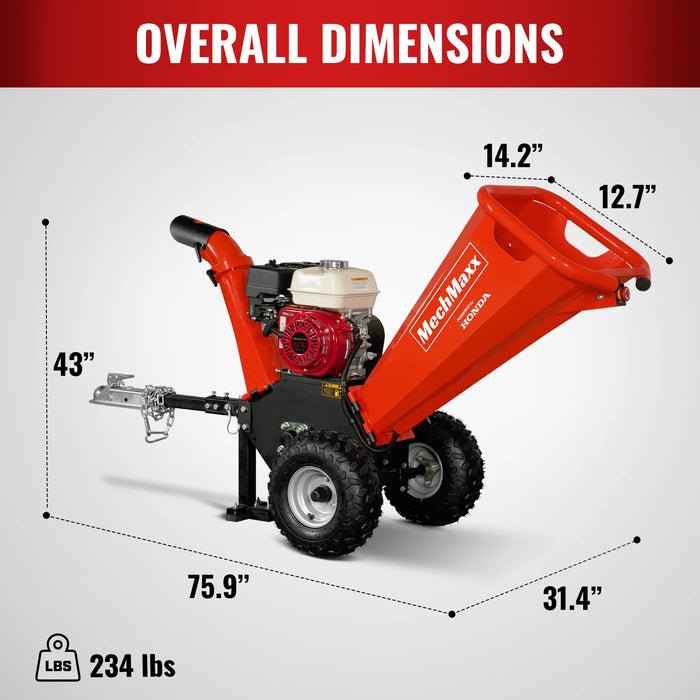 MechMaxx GS650 4-Inch Gas Wood Chipper – HONDA GX200 196cc 6.5HP Engine with Towbar