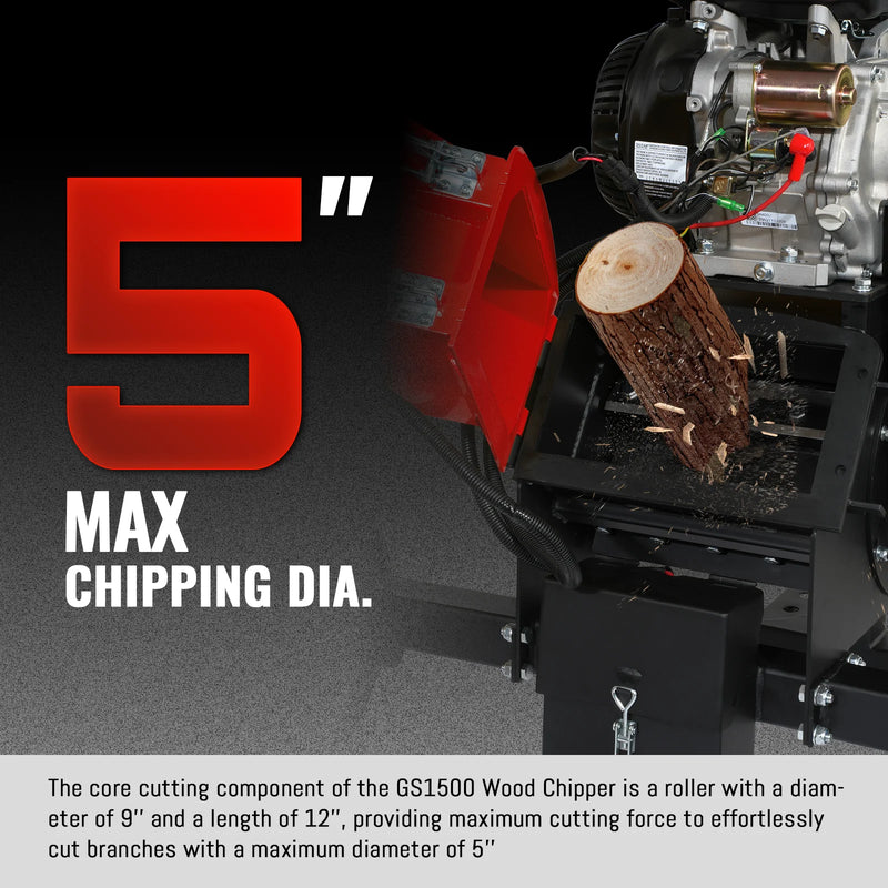 MechMaxx GS1500 5-Inch Drum Wood Chipper – DUCAR 420cc Gasoline Engine with Electric Start