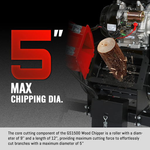MechMaxx GS1500 5-Inch Drum Wood Chipper – DUCAR 420cc Gasoline Engine with Electric Start