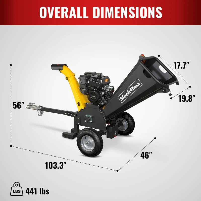 MechMaxx GS1500 5-Inch Drum Wood Chipper – KOHLER 429cc Gasoline Engine with Electric Start