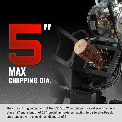 MechMaxx GS1500 5-Inch Drum Wood Chipper – KOHLER 429cc Gasoline Engine with Electric Start