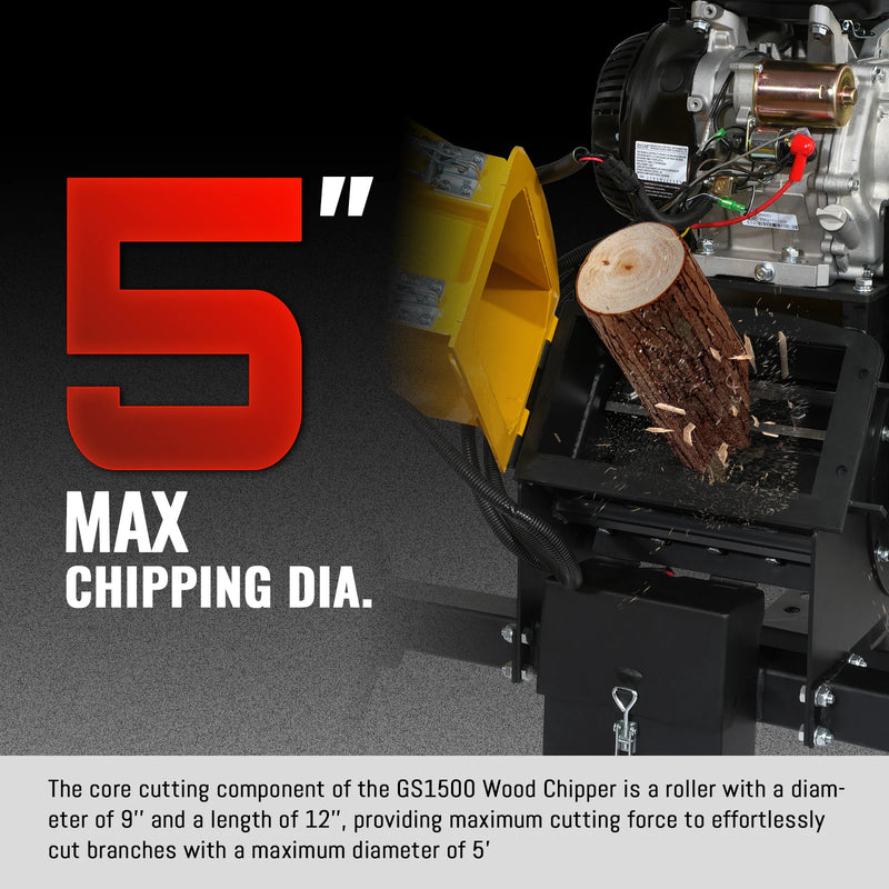 MechMaxx GS1500 5-Inch Drum Wood Chipper – DUCAR 420cc Gasoline Engine with Electric Start