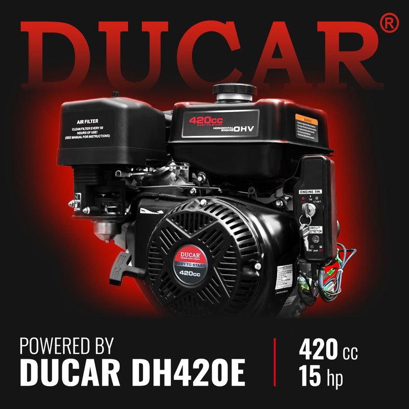 MechMaxx PGS1500 5-Inch Drum Wood Chipper – DUCAR 420cc 15HP Gas Engine with Electric Start & Towbar