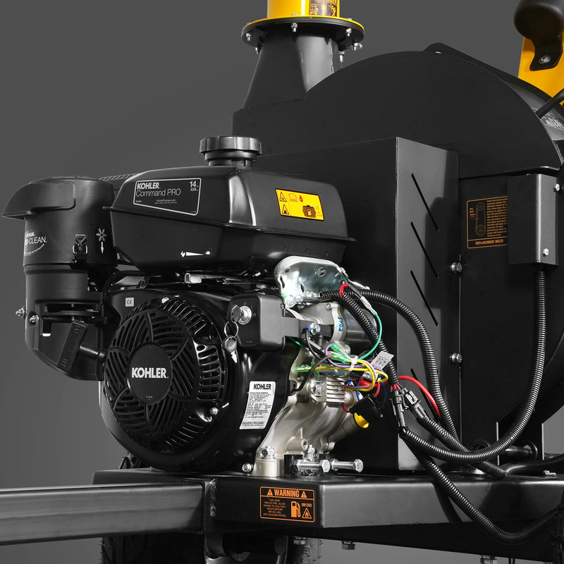 MechMaxx P4205 5-Inch Disc Wood Chipper – KOHLER Command PRO 429cc 14HP E-Start Gas Engine with Taillight & Towbar
