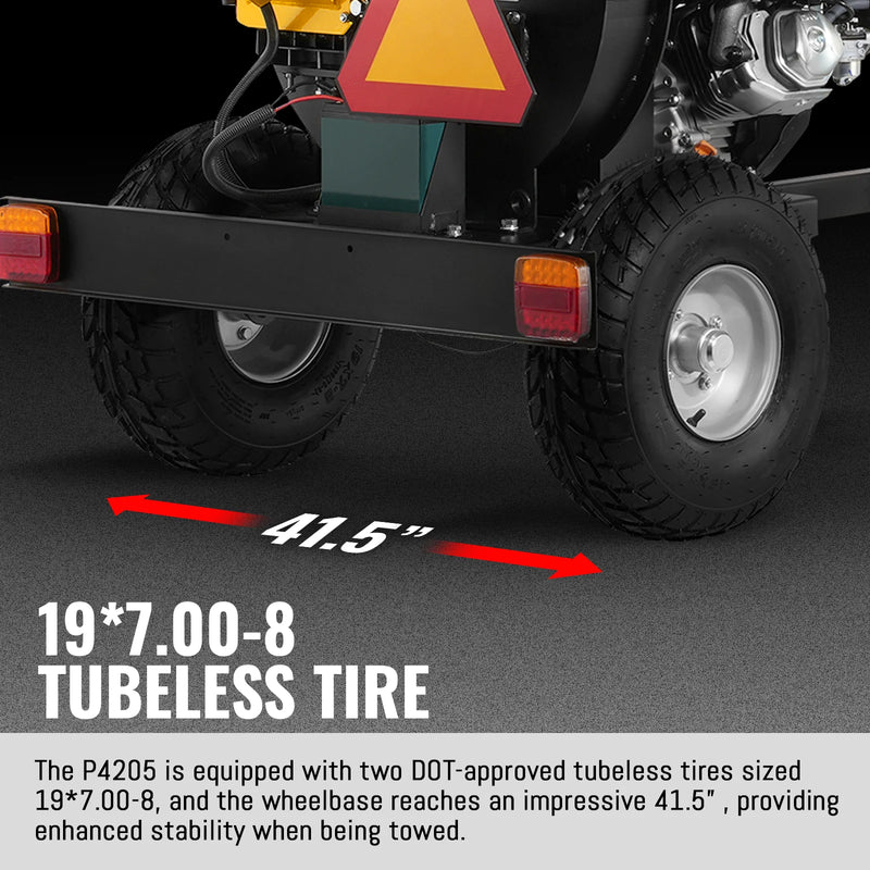 MechMaxx P4205 5-Inch Disc Wood Chipper – KOHLER Command PRO 429cc 14HP E-Start Gas Engine with Taillight & Towbar