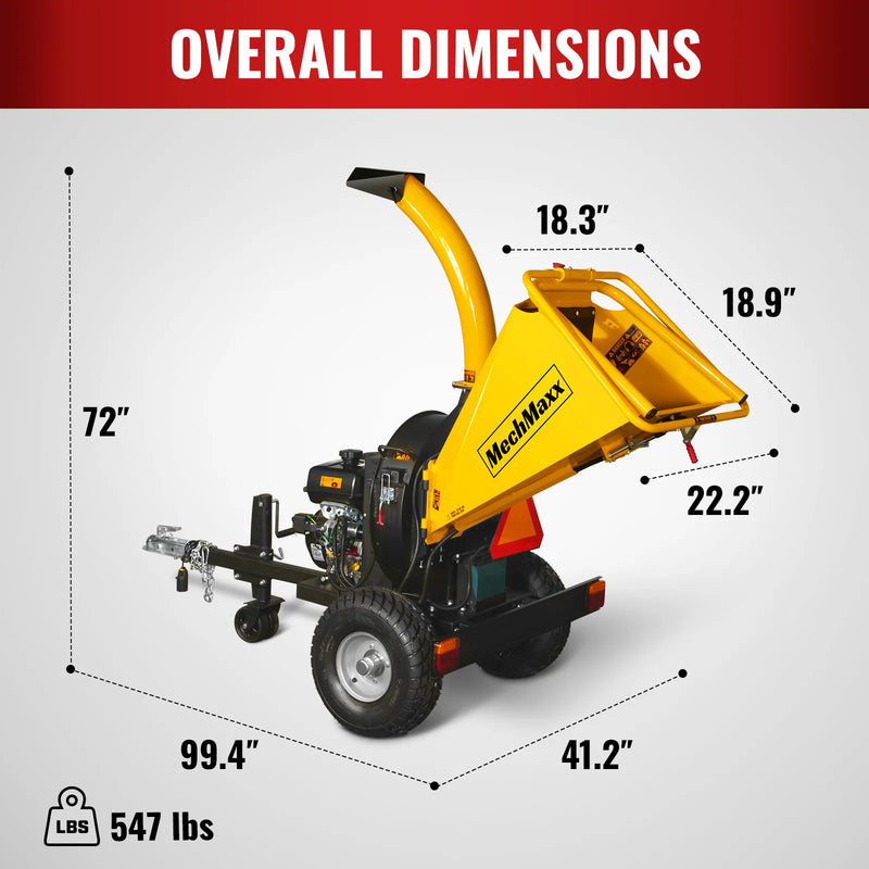 MechMaxx P4205 5-Inch Disc Wood Chipper – KOHLER Command PRO 429cc 14HP E-Start Gas Engine with Taillight & Towbar