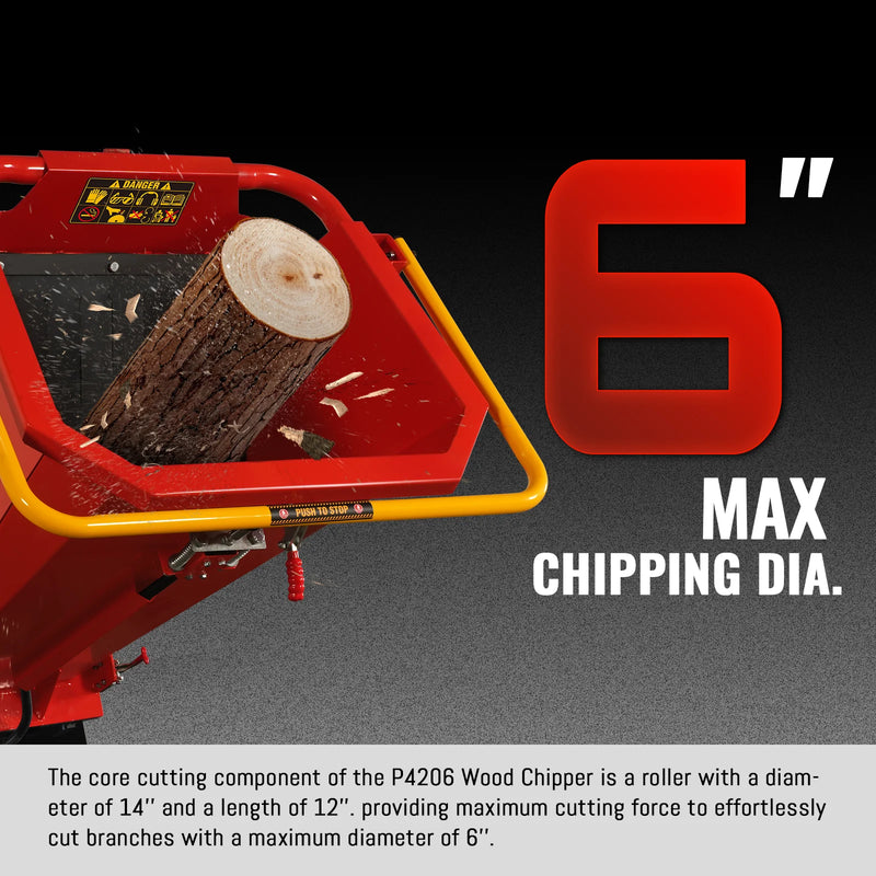 MechMaxx P4206 6-Inch Drum Wood Chipper – B&S Vanguard 408cc 14HP Gas Engine with Electric Start