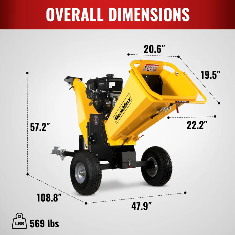 MechMaxx P4206 6-Inch Drum Wood Chipper – B&S Vanguard 408cc 14HP Gas Engine with Electric Start