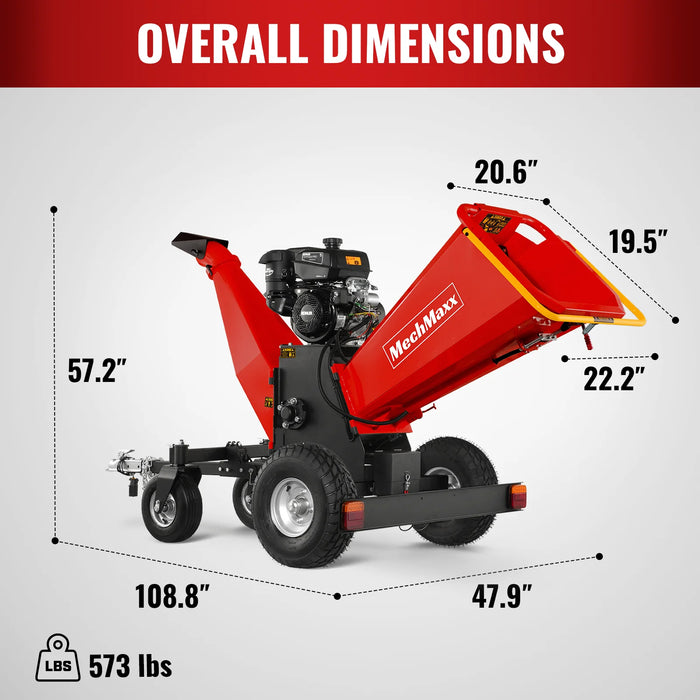 MechMaxx B150 6-Inch Drum Wood Chipper – KOHLER 429cc 14HP Gas Engine with Electric Start & Taillight