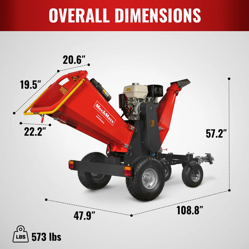 MechMaxx B150 6-Inch Drum Wood Chipper – HONDA GX390 Gas Engine with Electric Start & Taillight
