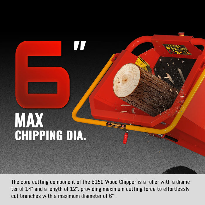MechMaxx B150 6-Inch Drum Wood Chipper – Honda GX390 Gas Engine with Electric Start & Taillight